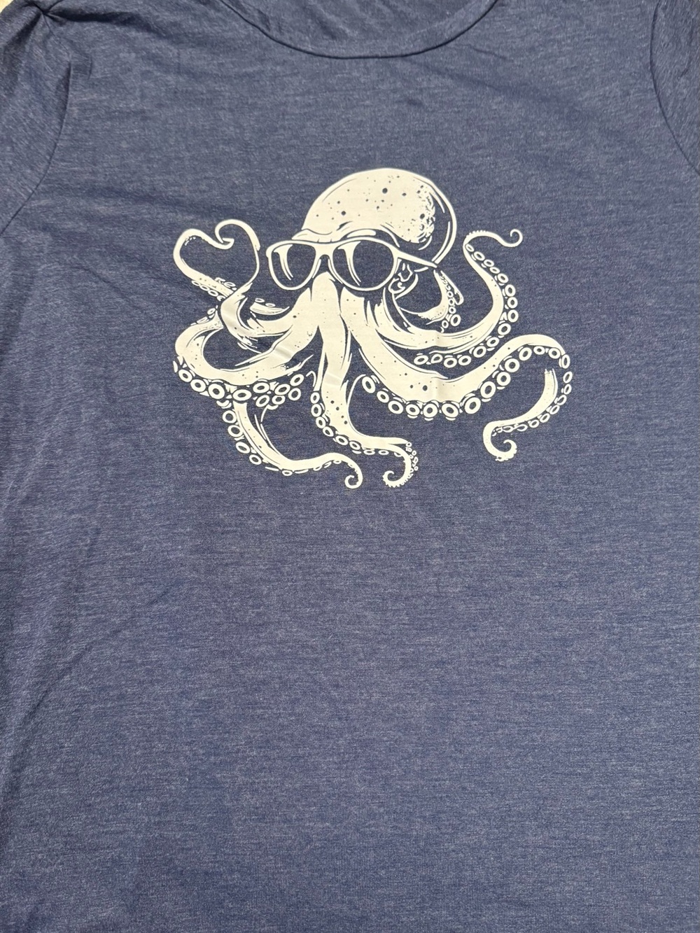 SHEIN Navy Heather Short Sleeve Tee with White Octopus Sunglasses Print